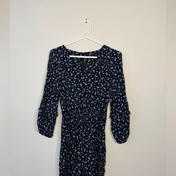Madewell Black Ruffle-Sleeve Tie-Waist Jumpsuit in Blue Baby's Breath - Small - Picture 6 of 13